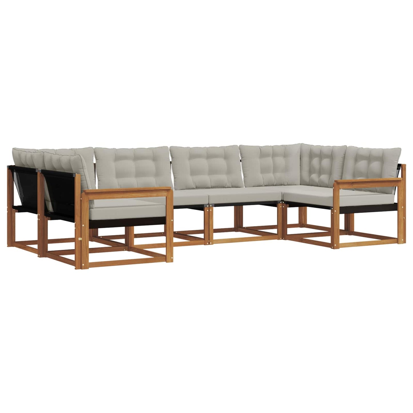 Buiten bankenset met kussen 6 pcs Natuurlijk en Lichtgrijs is nu te koop bij PeponiXL, paradijselijk wonen!