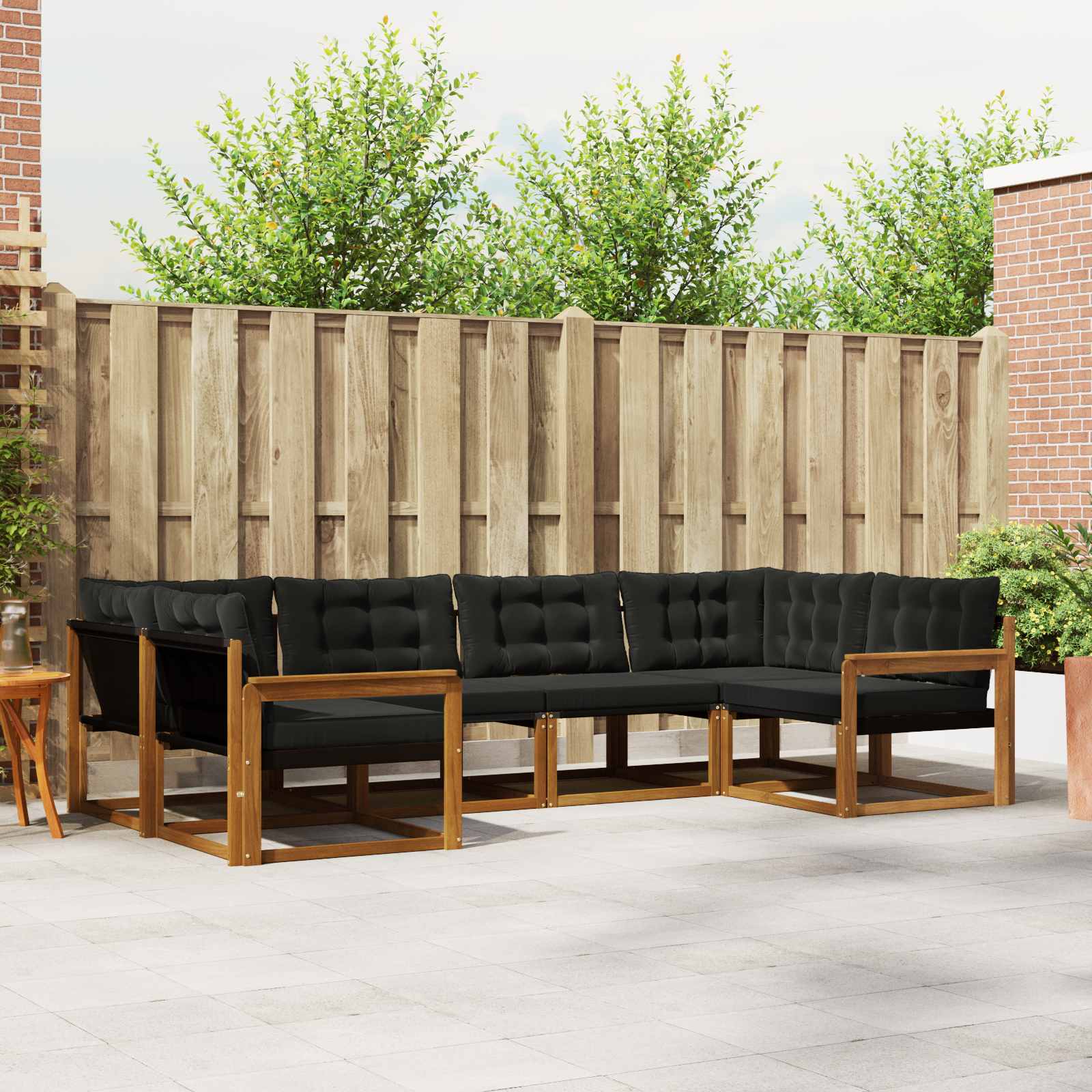 Buiten bankenset met kussen 6 pcs Natuurlijk en Zwart is nu te koop bij PeponiXL, paradijselijk wonen!
