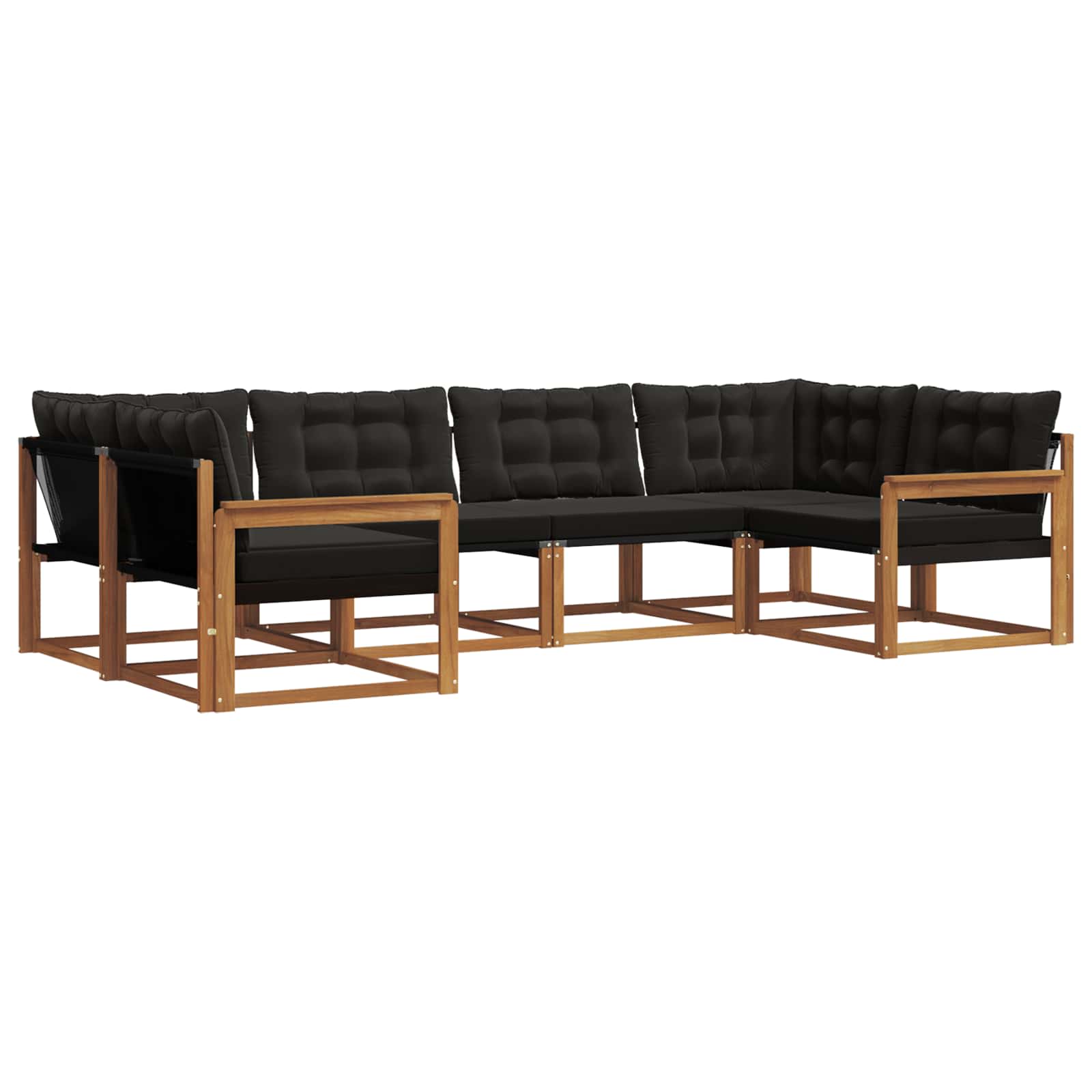 Buiten bankenset met kussen 6 pcs Natuurlijk en Zwart is nu te koop bij PeponiXL, paradijselijk wonen!