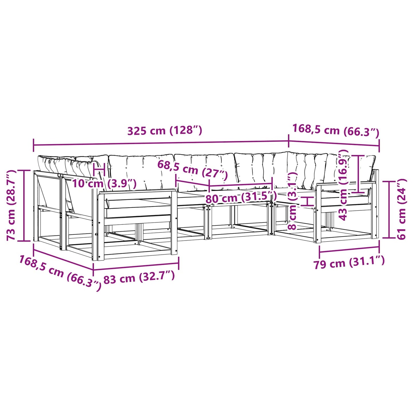 Buiten bankenset met kussen 6 pcs Natuurlijk en Zwart is nu te koop bij PeponiXL, paradijselijk wonen!