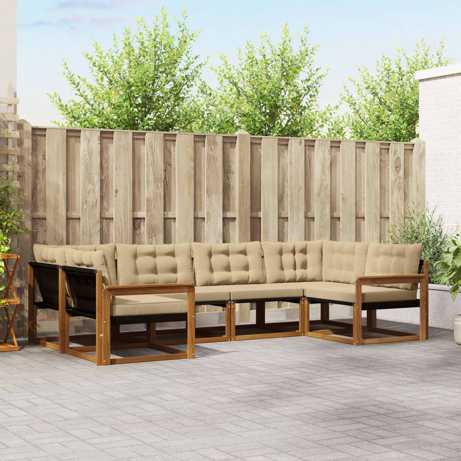 Buiten bankenset met kussen 6 pcs Natuurlijk en Beige is nu te koop bij PeponiXL, paradijselijk wonen!