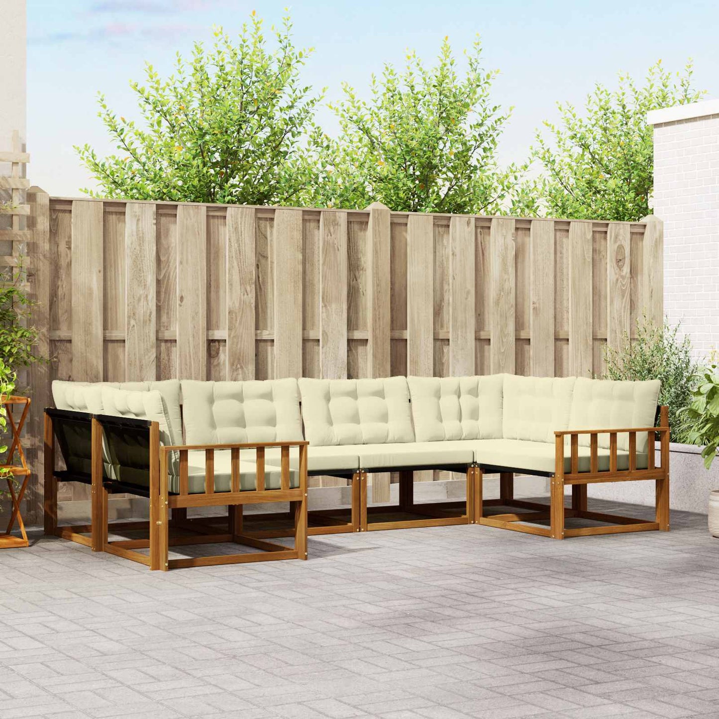 Buiten bankenset met kussen 6 pcs Natuurlijk en Crème is nu te koop bij PeponiXL, paradijselijk wonen!