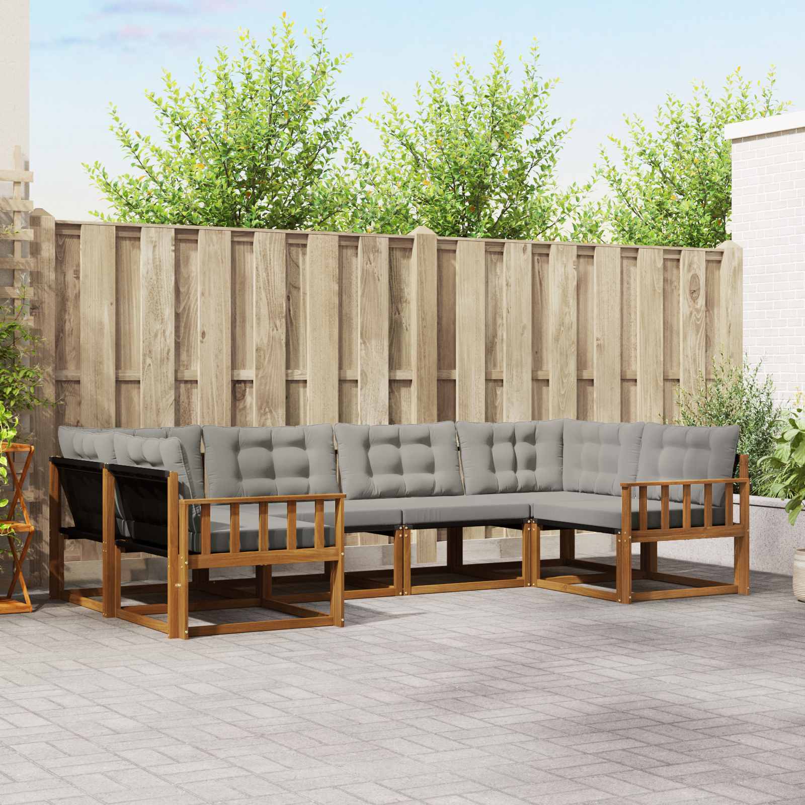 Buiten bankenset met kussen 6 pcs Natuurlijk en Lichtgrijs is nu te koop bij PeponiXL, paradijselijk wonen!