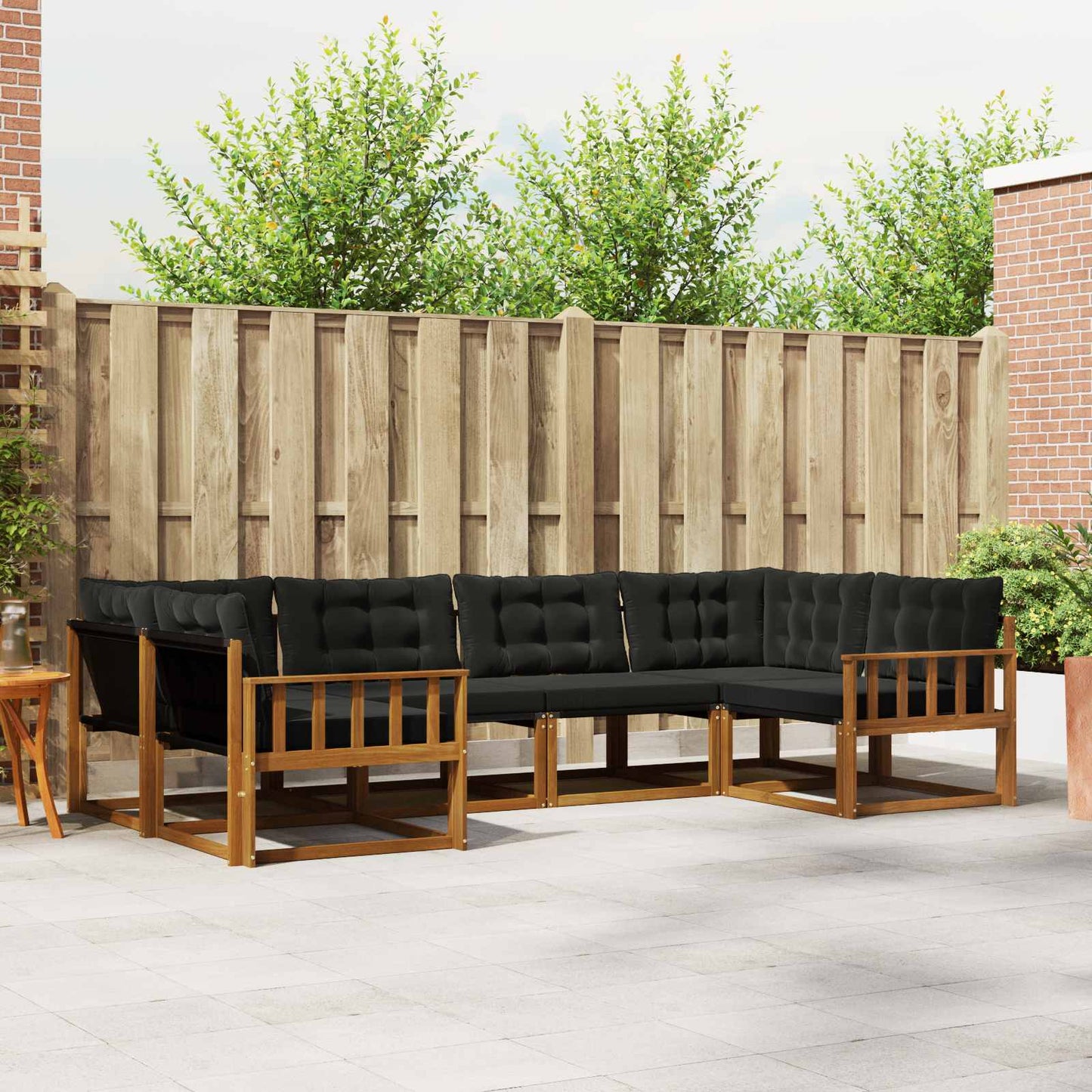 Buiten bankenset met kussen 6 pcs Natuurlijk en Zwart is nu te koop bij PeponiXL, paradijselijk wonen!