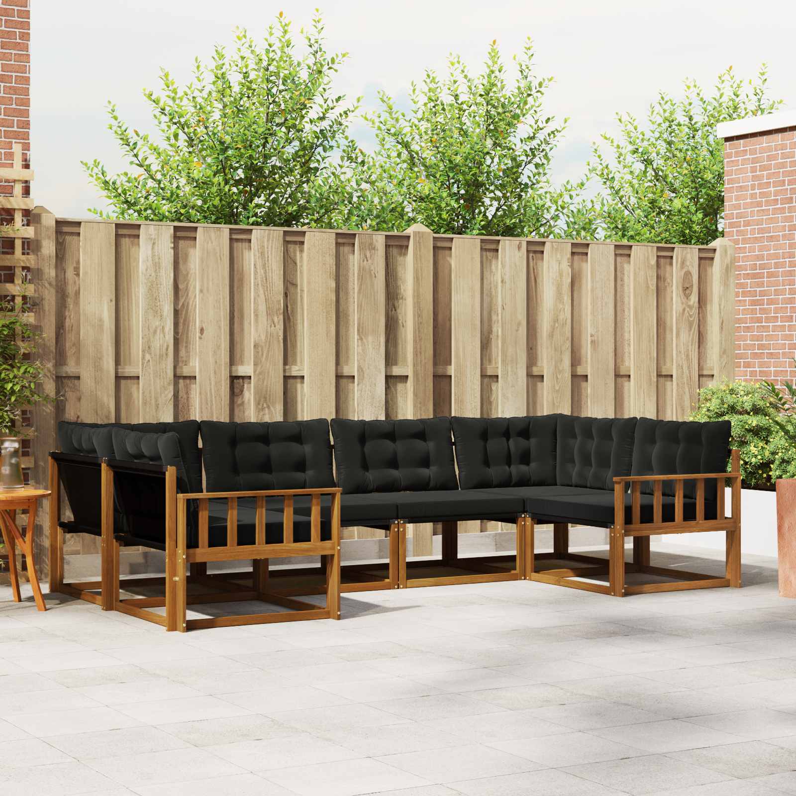 Buiten bankenset met kussen 6 pcs Natuurlijk en Zwart is nu te koop bij PeponiXL, paradijselijk wonen!
