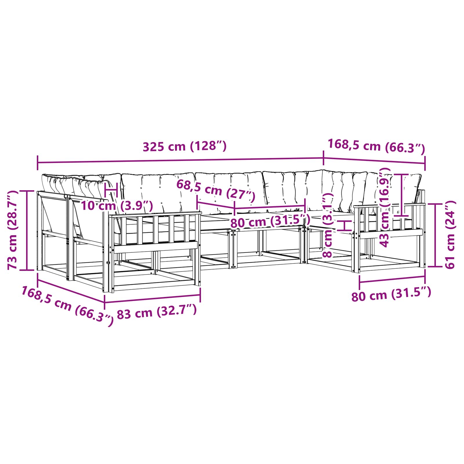 Buiten bankenset met kussen 6 pcs Natuurlijk en Zwart is nu te koop bij PeponiXL, paradijselijk wonen!