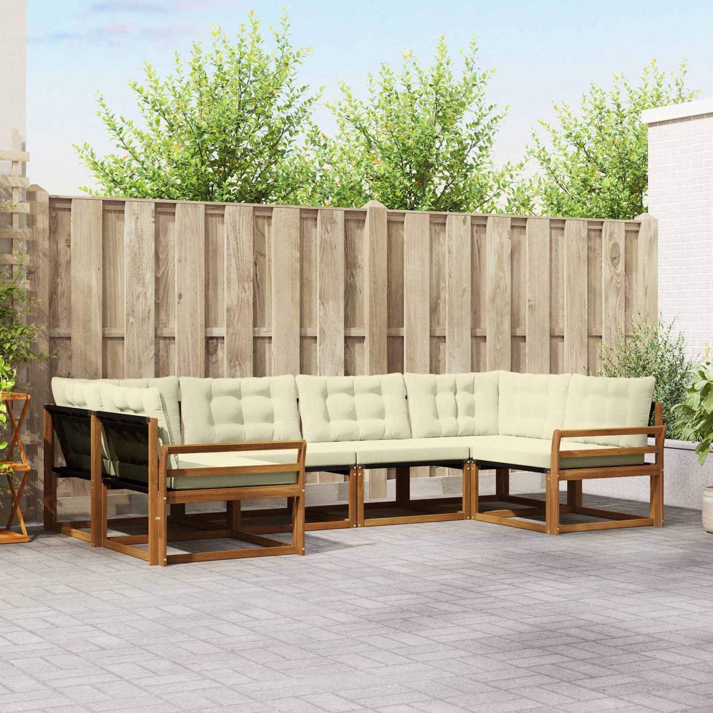 Buiten bankenset met kussen 6 pcs Natuurlijk en Crème is nu te koop bij PeponiXL, paradijselijk wonen!