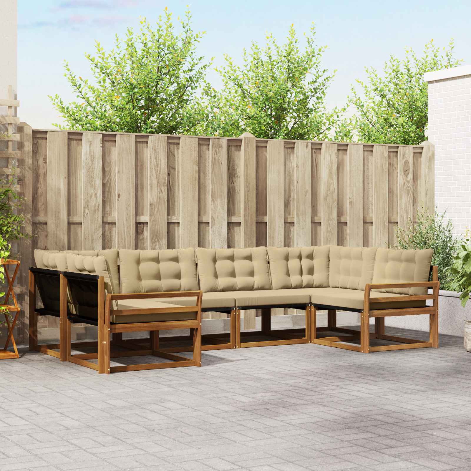 Buiten bankenset met kussen 6 pcs Natuurlijk en Beige is nu te koop bij PeponiXL, paradijselijk wonen!