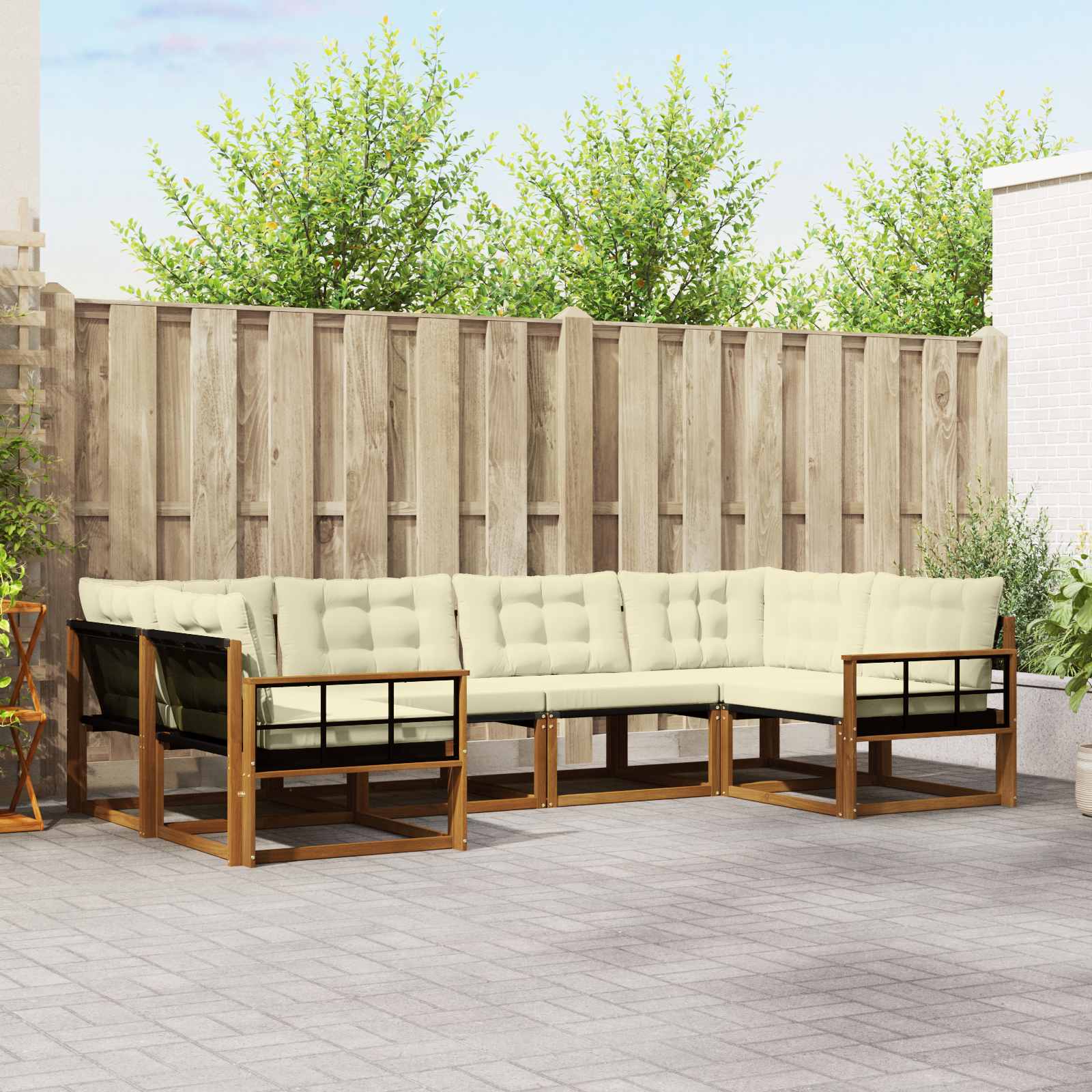 Buiten bankenset met kussen 6 pcs Natuurlijk en Crème is nu te koop bij PeponiXL, paradijselijk wonen!