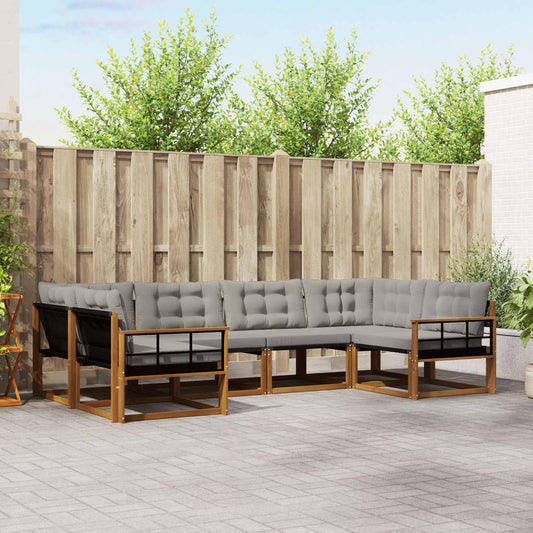 Buiten bankenset met kussen 6 pcs Natuurlijk en Lichtgrijs is nu te koop bij PeponiXL, paradijselijk wonen!