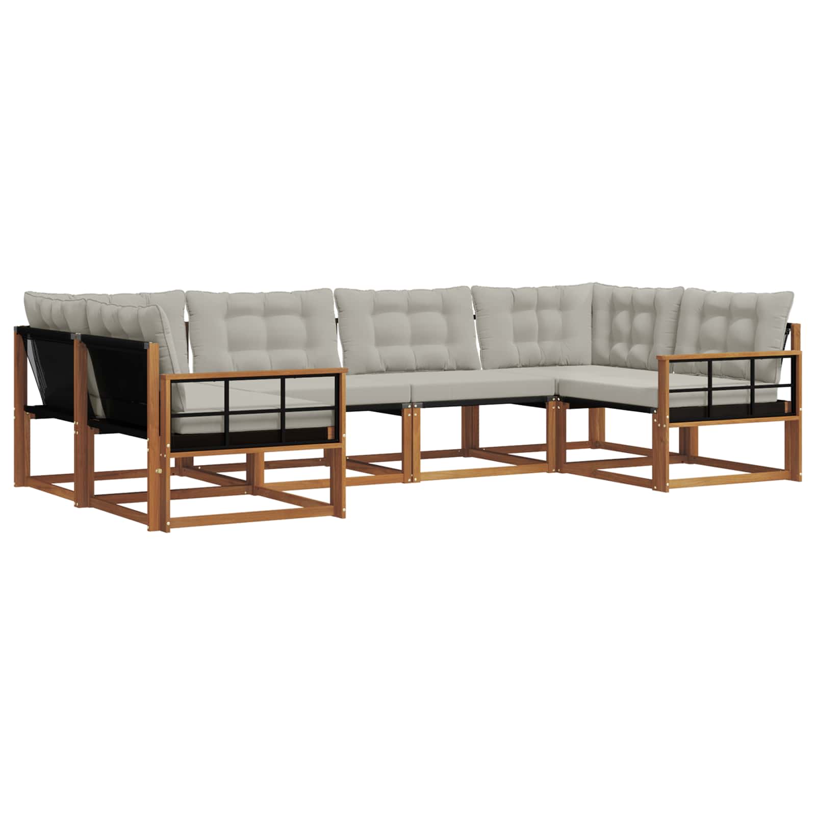 Buiten bankenset met kussen 6 pcs Natuurlijk en Lichtgrijs is nu te koop bij PeponiXL, paradijselijk wonen!