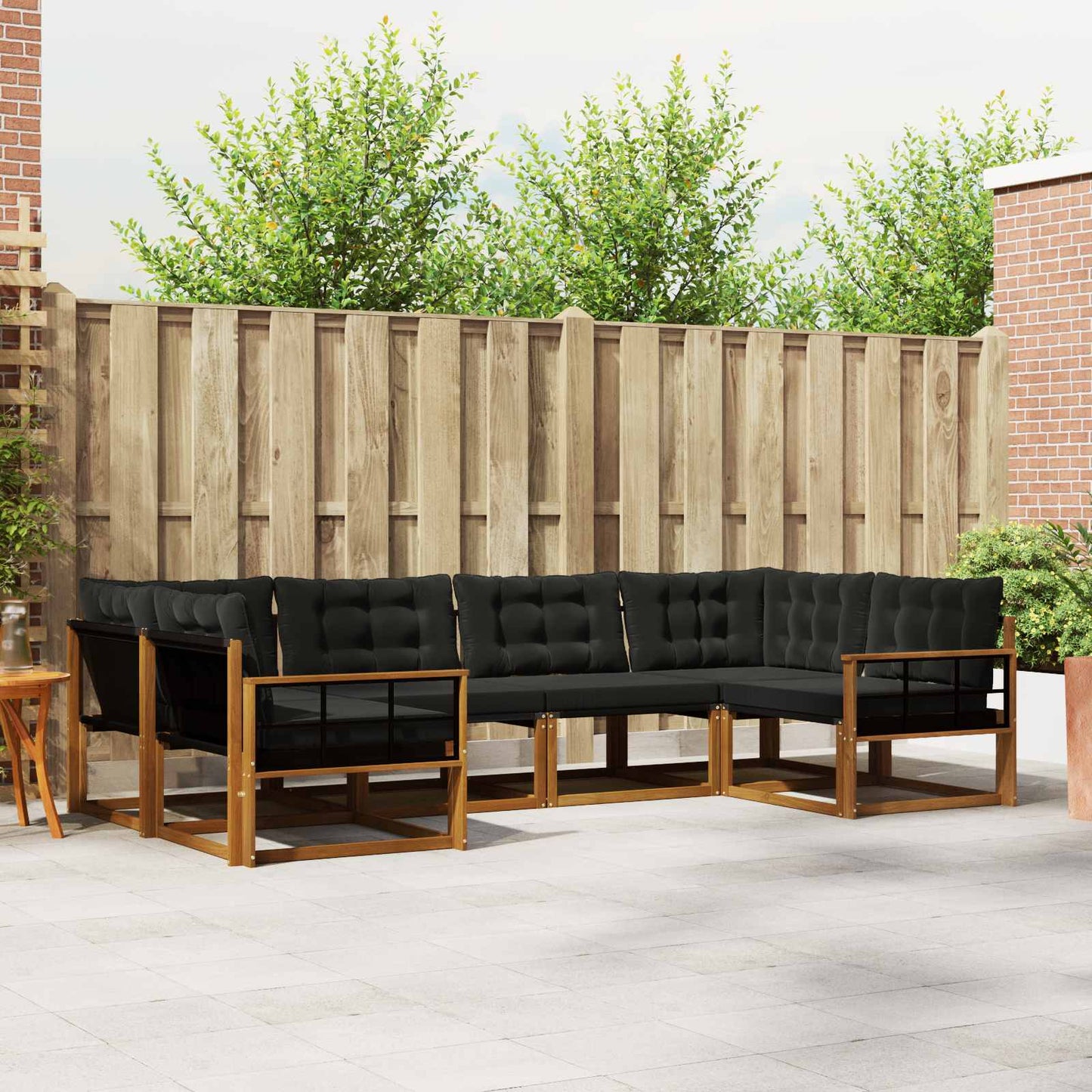 Buiten bankenset met kussen 6 pcs Natuurlijk en Zwart is nu te koop bij PeponiXL, paradijselijk wonen!