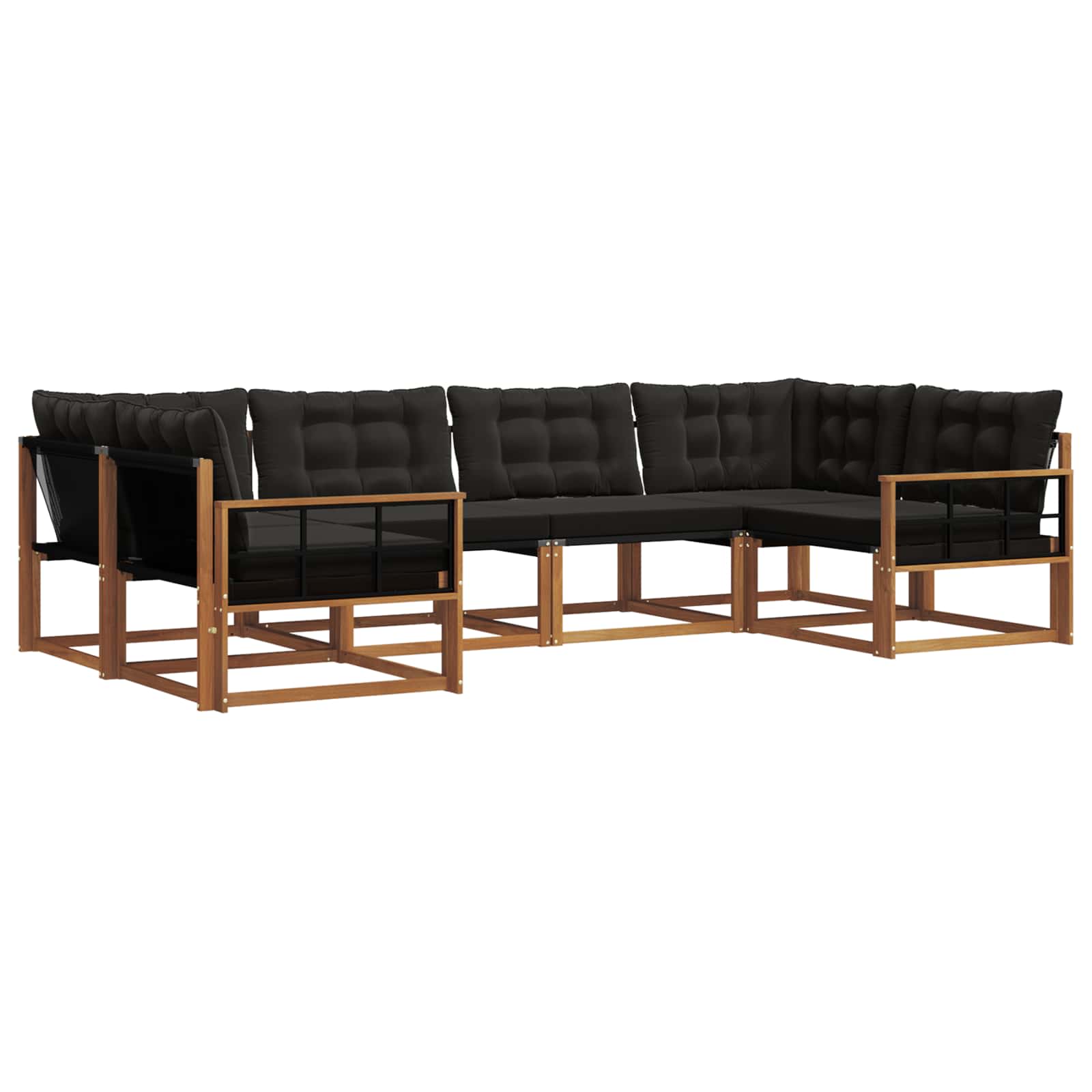 Buiten bankenset met kussen 6 pcs Natuurlijk en Zwart is nu te koop bij PeponiXL, paradijselijk wonen!