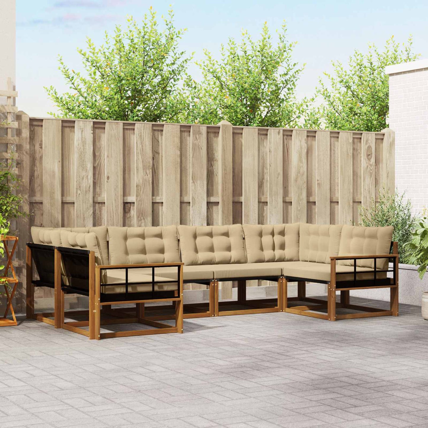 Buiten bankenset met kussen 6 pcs Natuurlijk en Beige is nu te koop bij PeponiXL, paradijselijk wonen!