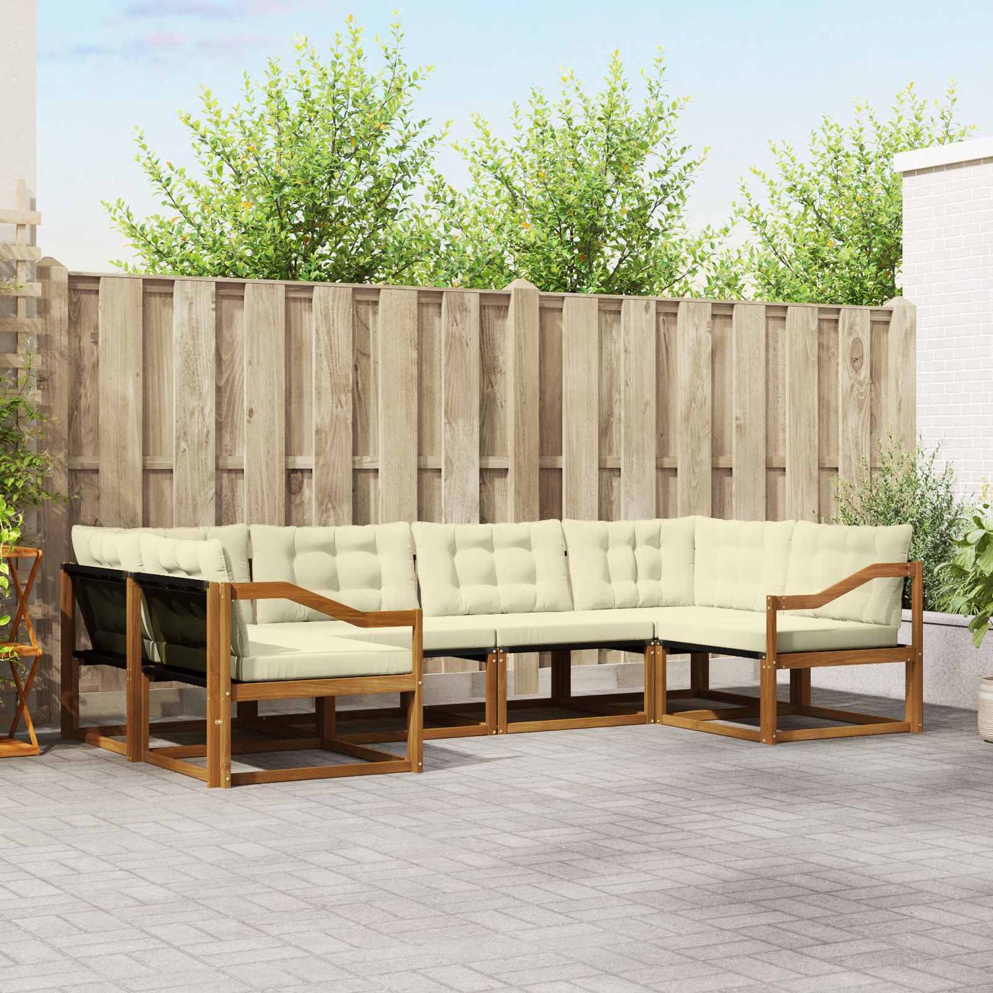 Buiten bankenset met kussen 6 pcs Natuurlijk en Crème is nu te koop bij PeponiXL, paradijselijk wonen!