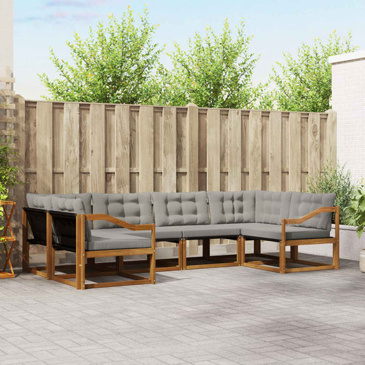 Buiten bankenset met kussen 6 pcs Natuurlijk en Lichtgrijs is nu te koop bij PeponiXL, paradijselijk wonen!
