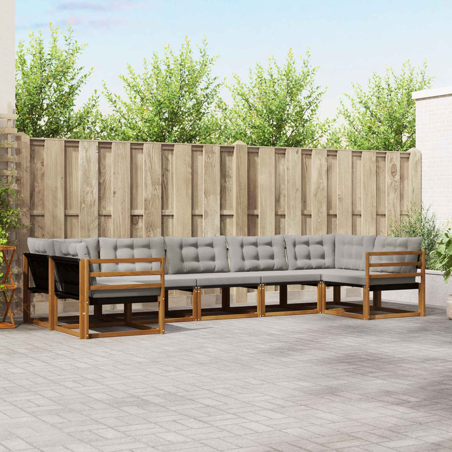 Buiten bankenset met kussen 7 pcs Natuurlijk en Lichtgrijs is nu te koop bij PeponiXL, paradijselijk wonen!