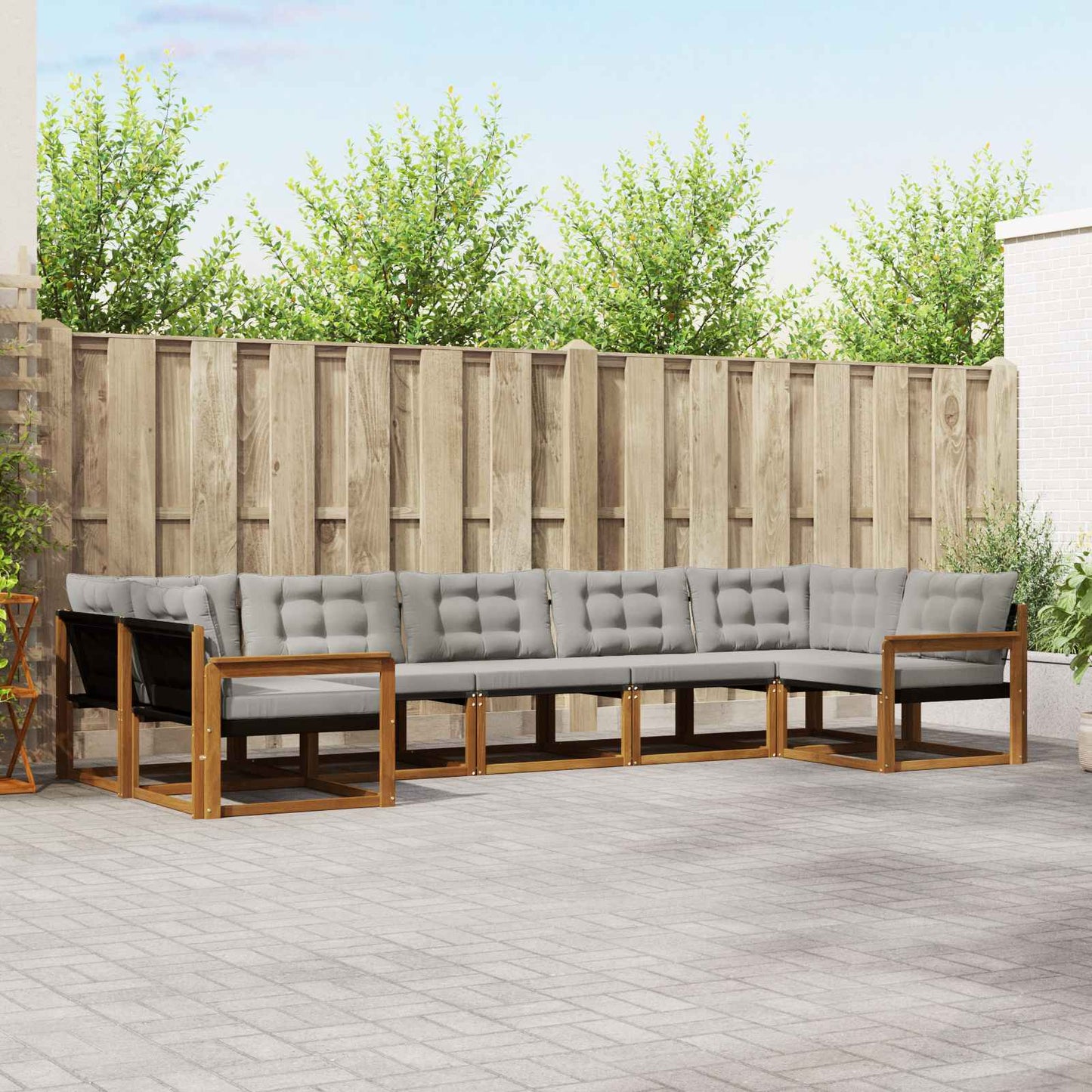 Buiten bankenset met kussen 7 pcs Natuurlijk en Lichtgrijs is nu te koop bij PeponiXL, paradijselijk wonen!