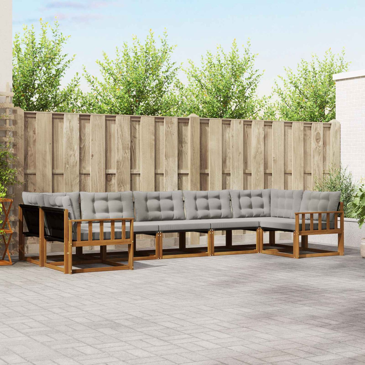 Buiten bankenset met kussen 7 pcs Natuurlijk en Lichtgrijs is nu te koop bij PeponiXL, paradijselijk wonen!