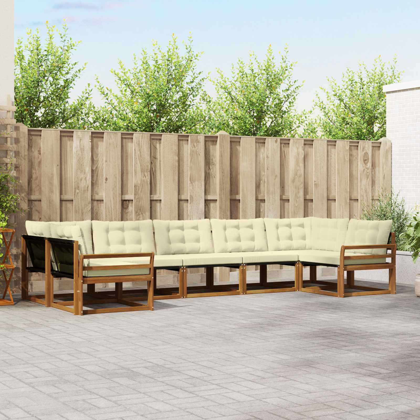 Buiten bankenset met kussen 7 pcs Natuurlijk en Crème is nu te koop bij PeponiXL, paradijselijk wonen!