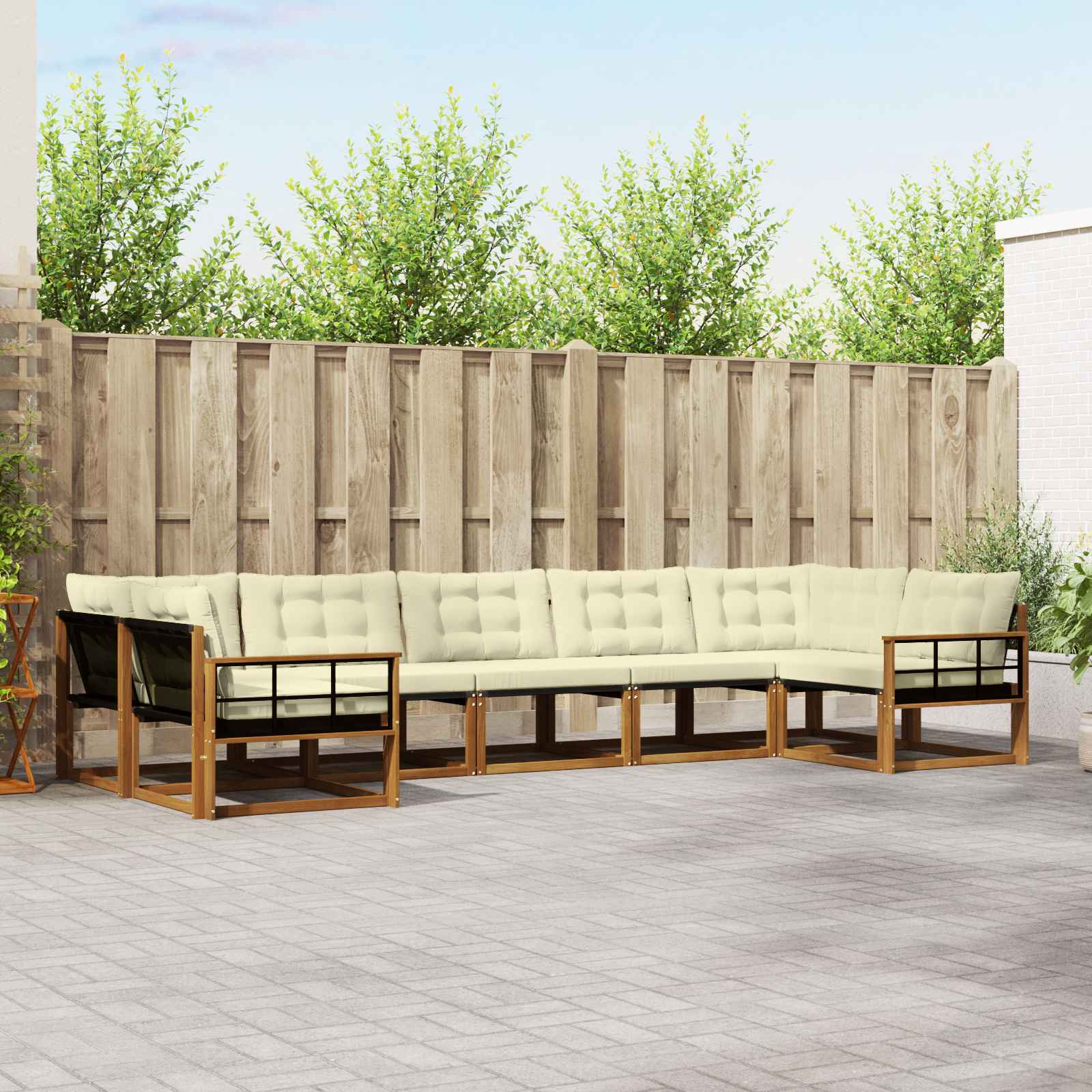 Buiten bankenset met kussen 7 pcs Natuurlijk en Crème is nu te koop bij PeponiXL, paradijselijk wonen!