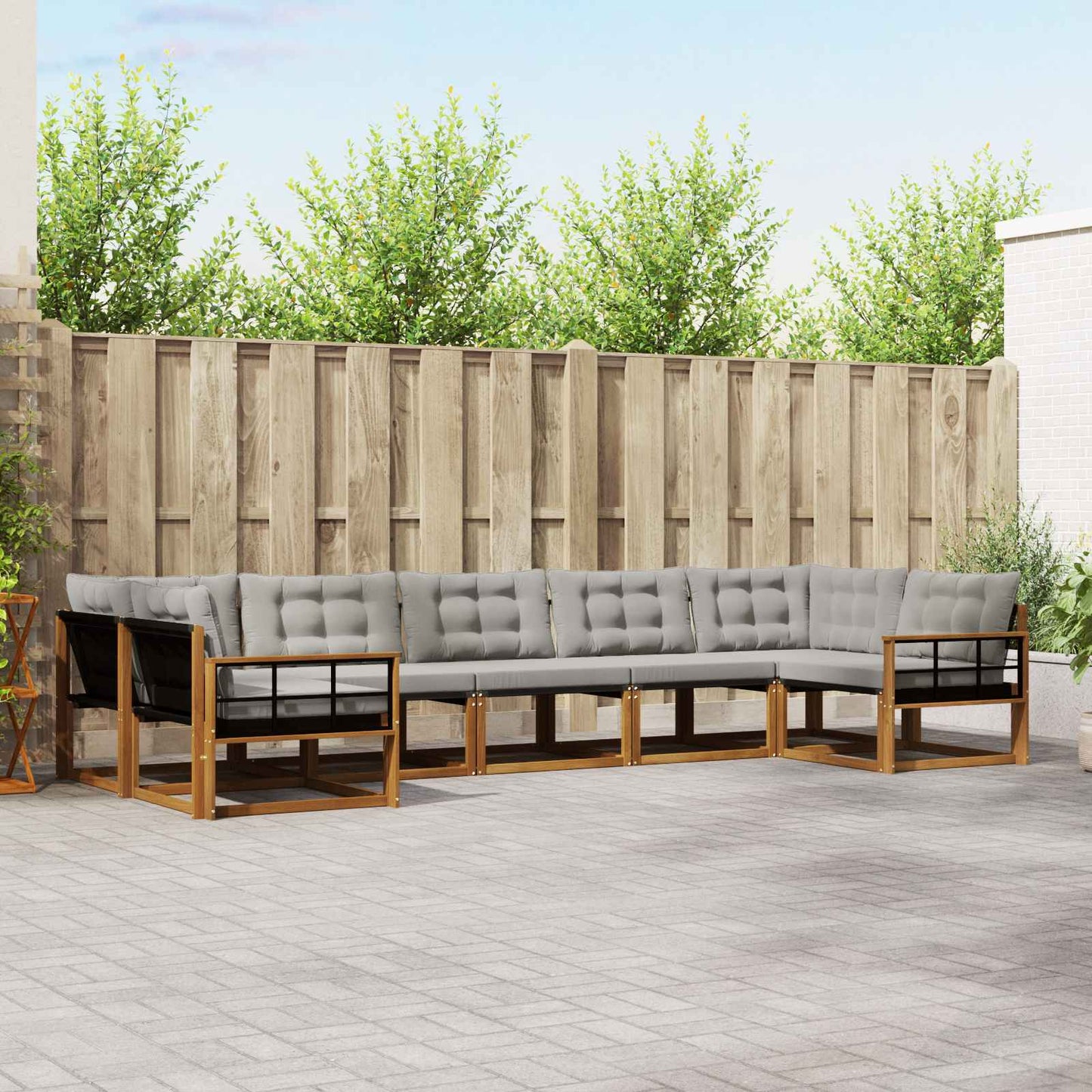 Buiten bankenset met kussen 7 pcs Natuurlijk en Lichtgrijs is nu te koop bij PeponiXL, paradijselijk wonen!