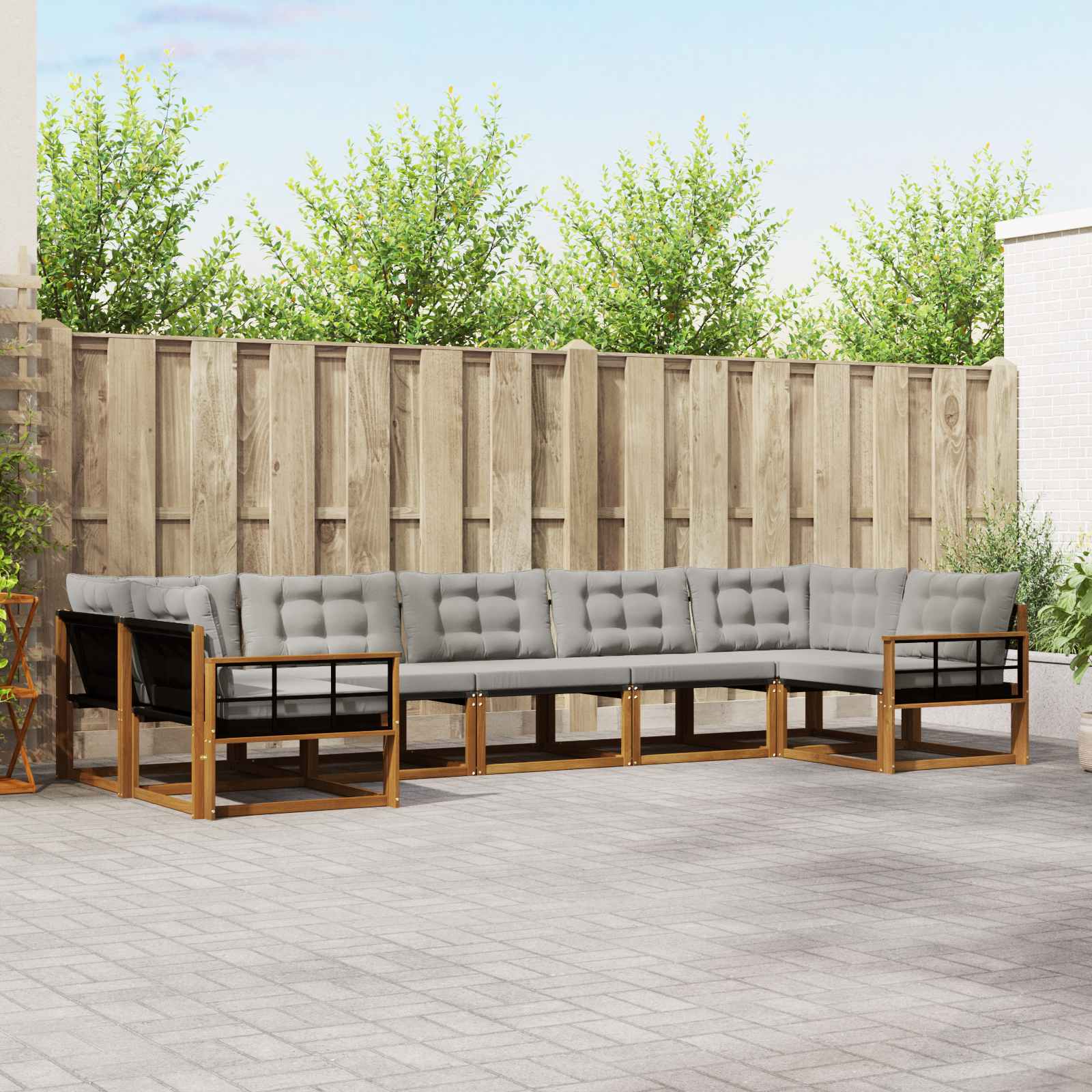 Buiten bankenset met kussen 7 pcs Natuurlijk en Lichtgrijs is nu te koop bij PeponiXL, paradijselijk wonen!