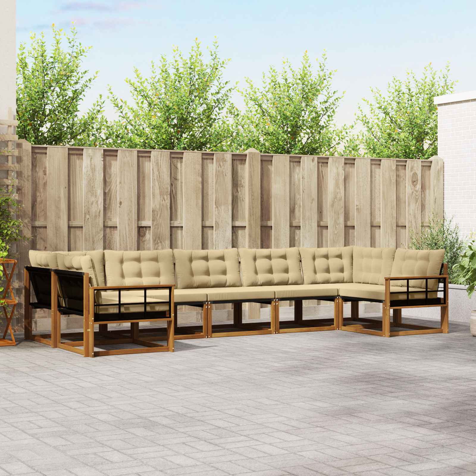 Buiten bankenset met kussen 7 pcs Natuurlijk en Beige is nu te koop bij PeponiXL, paradijselijk wonen!