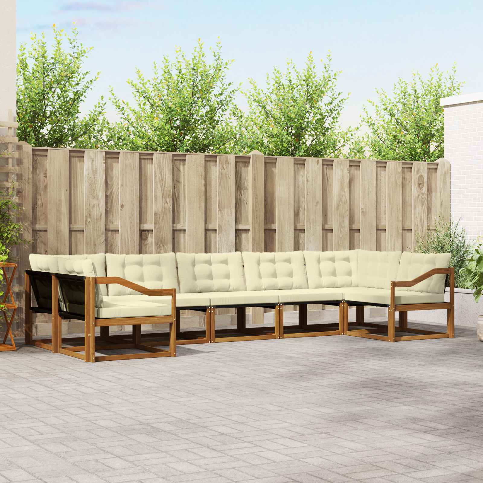 Buiten bankenset met kussen 7 pcs Natuurlijk en Crème is nu te koop bij PeponiXL, paradijselijk wonen!
