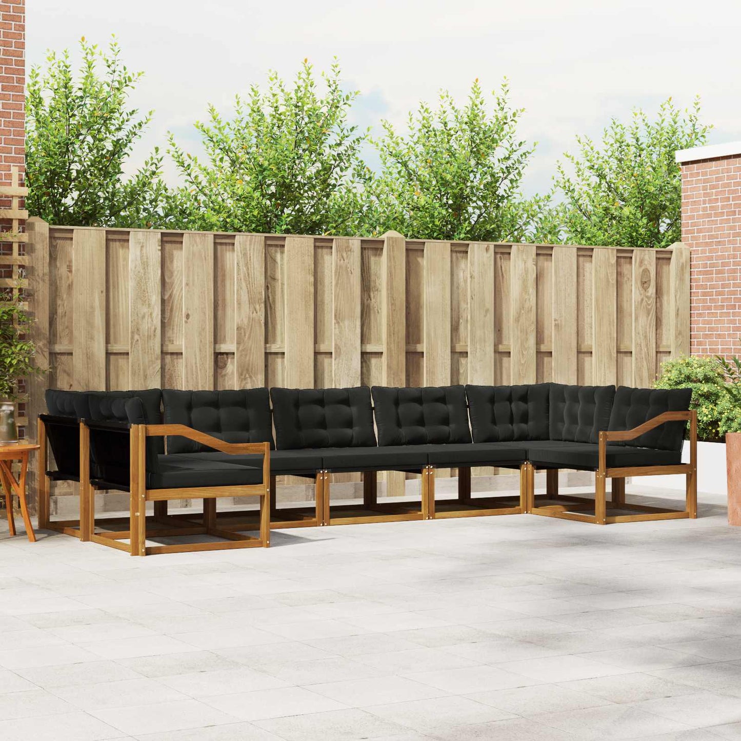 Buiten bankenset met kussen 7 pcs Natuurlijk en Zwart is nu te koop bij PeponiXL, paradijselijk wonen!