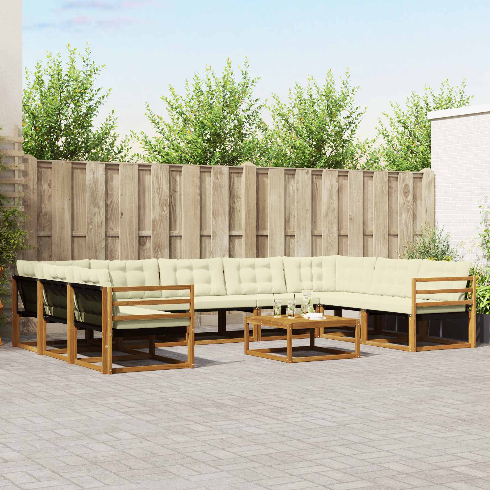 Buiten bankenset met kussen 10 pcs Natuurlijk en Crème is nu te koop bij PeponiXL, paradijselijk wonen!