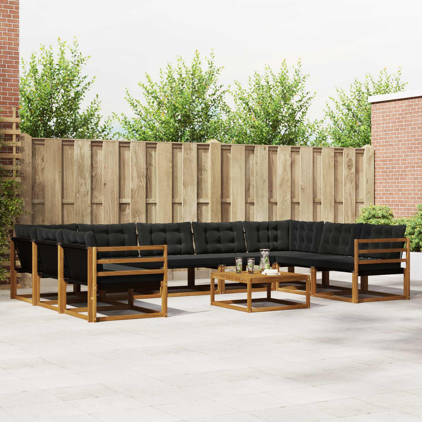 Buiten bankenset met kussen 10 pcs Natuurlijk en Zwart is nu te koop bij PeponiXL, paradijselijk wonen!