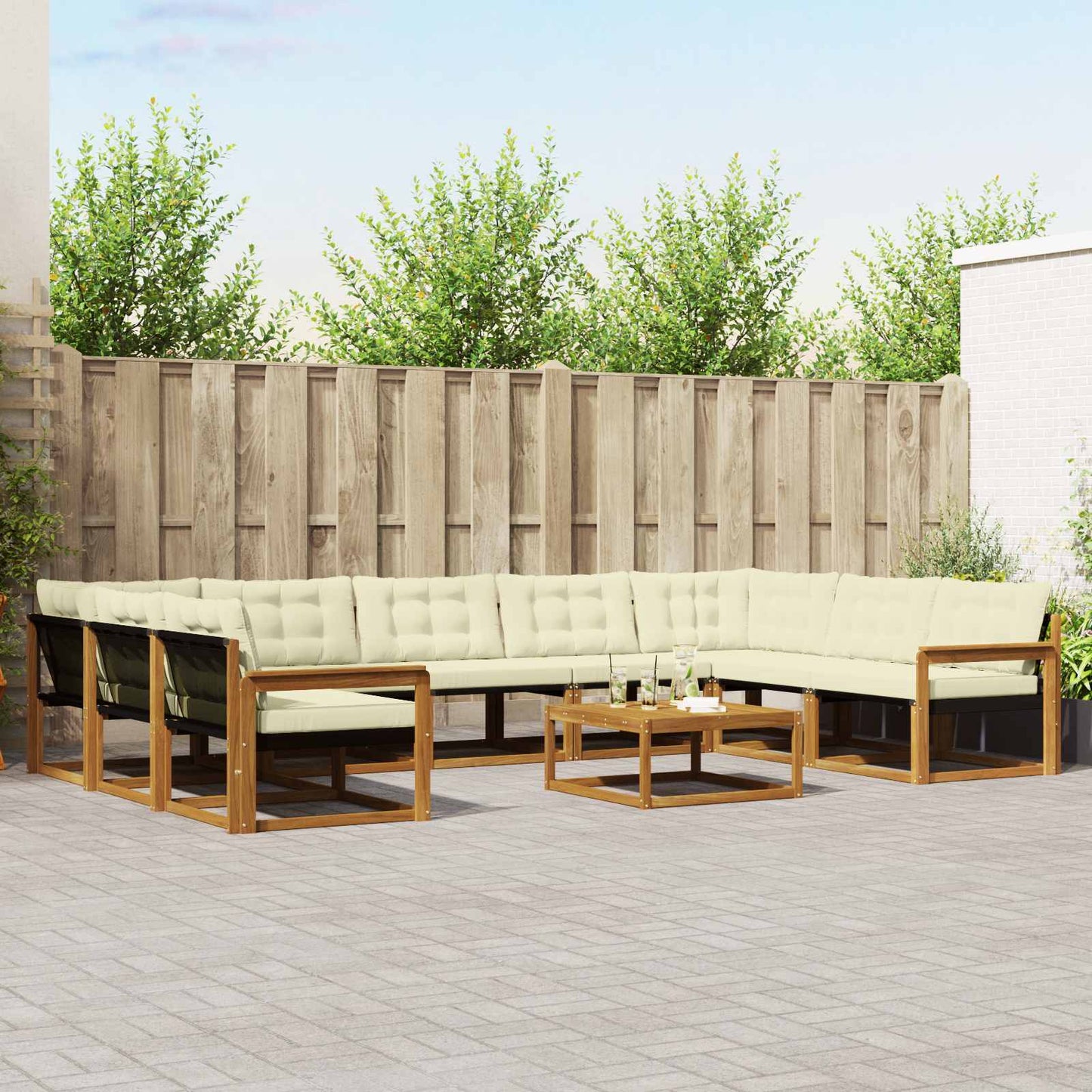 Buiten bankenset met kussen 10 pcs Natuurlijk en Crème is nu te koop bij PeponiXL, paradijselijk wonen!