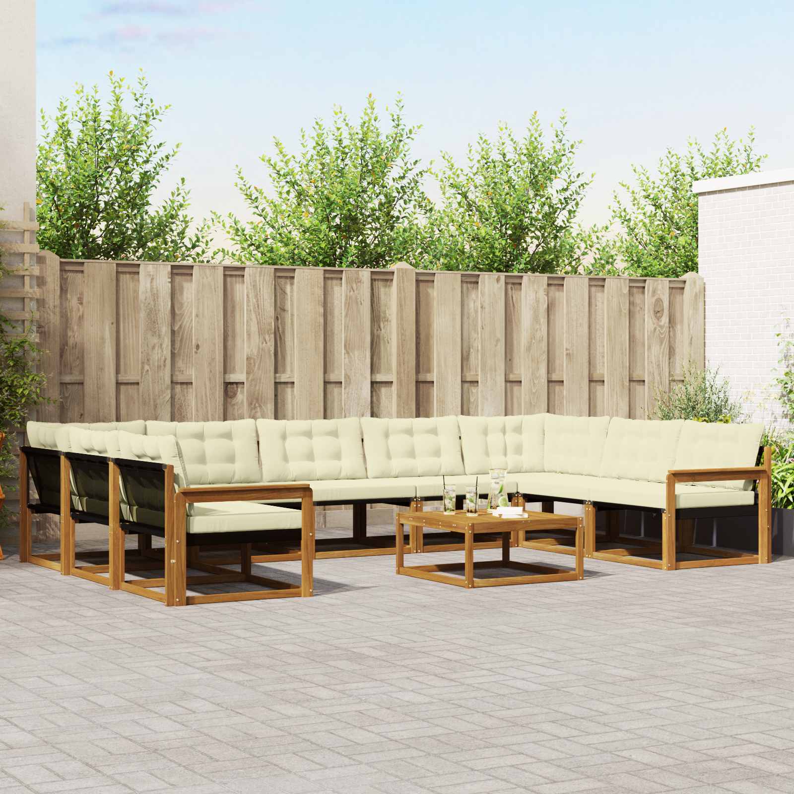 Buiten bankenset met kussen 10 pcs Natuurlijk en Crème is nu te koop bij PeponiXL, paradijselijk wonen!