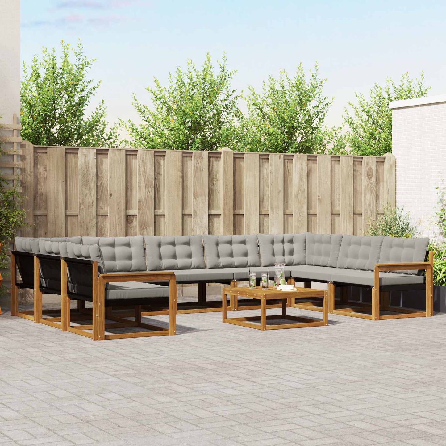 Buiten bankenset met kussen 10 pcs Natuurlijk en Lichtgrijs is nu te koop bij PeponiXL, paradijselijk wonen!