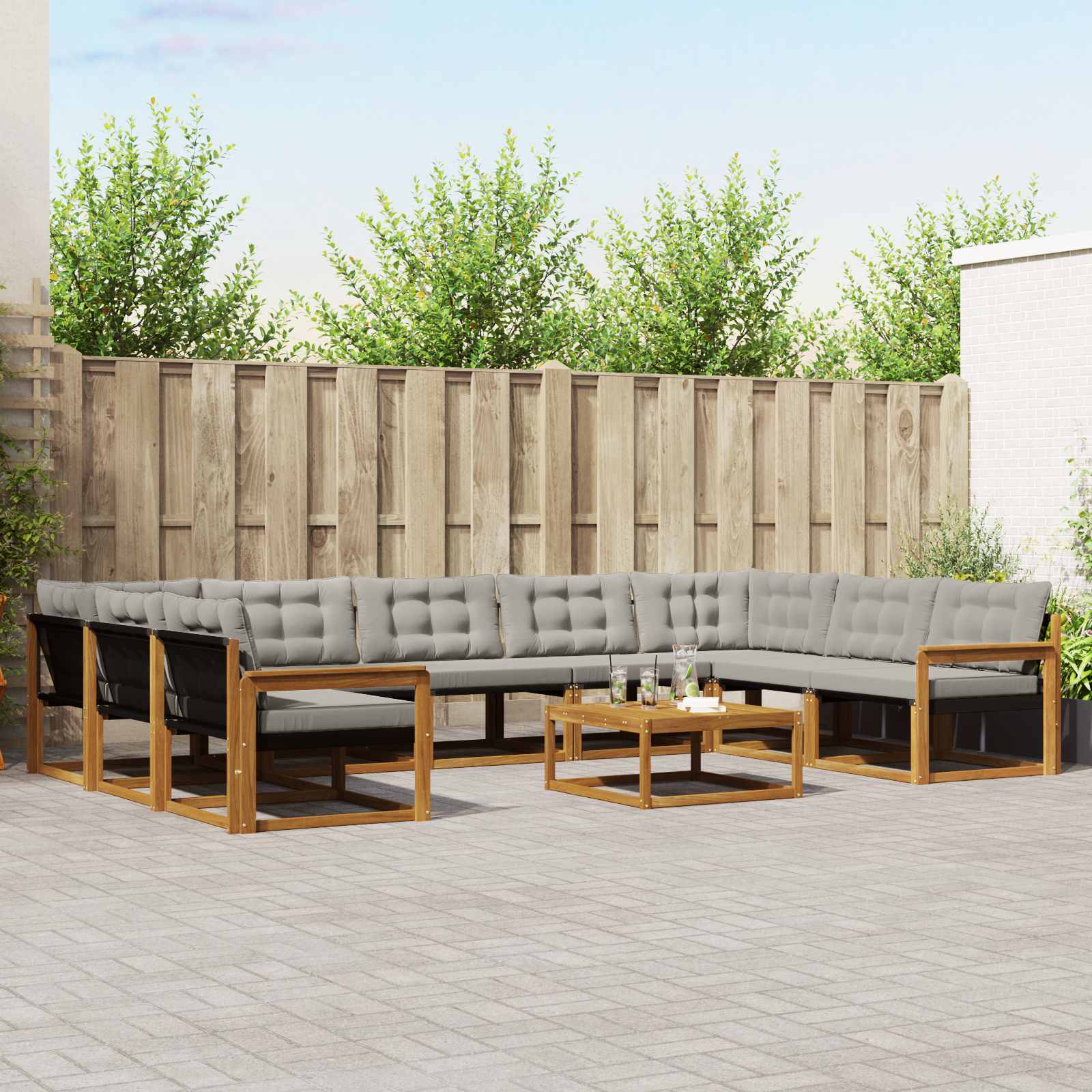 Buiten bankenset met kussen 10 pcs Natuurlijk en Lichtgrijs is nu te koop bij PeponiXL, paradijselijk wonen!