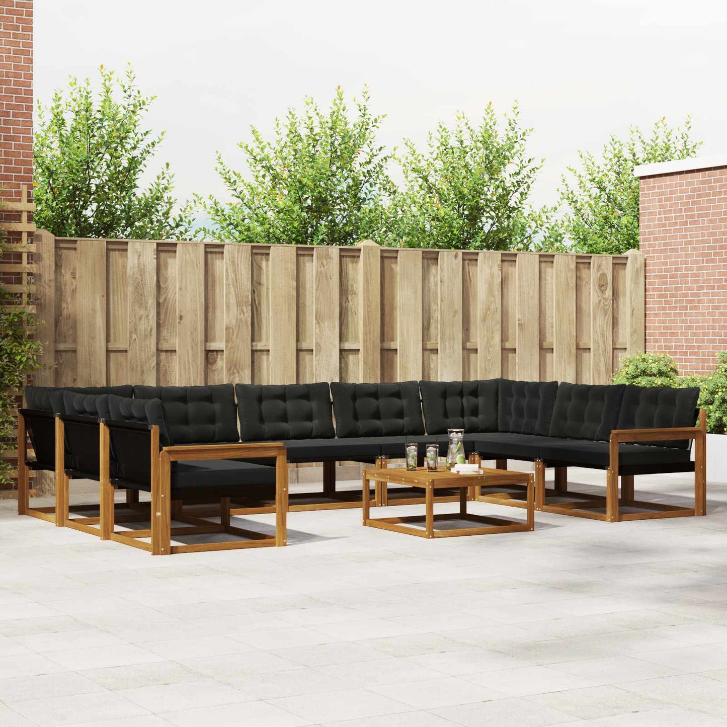 Buiten bankenset met kussen 10 pcs Natuurlijk en Zwart is nu te koop bij PeponiXL, paradijselijk wonen!