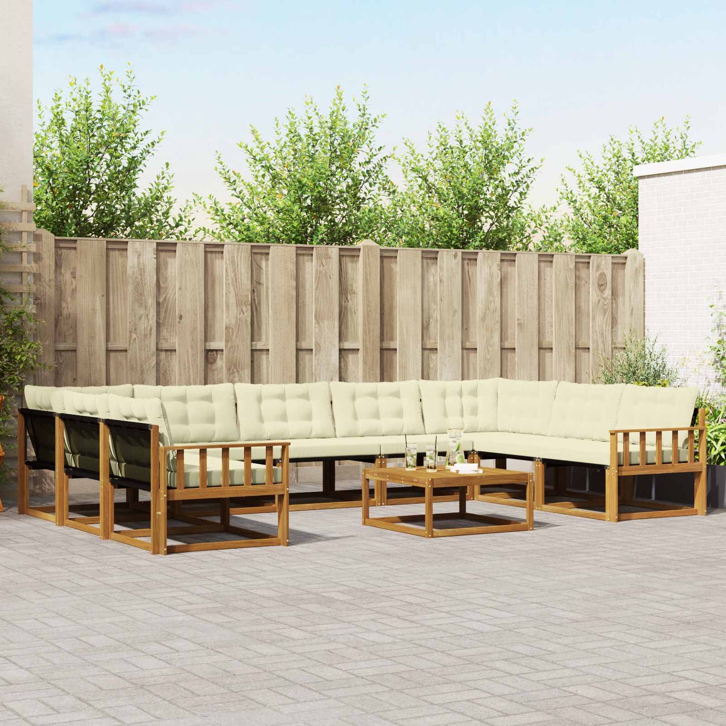 Buiten bankenset met kussen 10 pcs Natuurlijk en Crème is nu te koop bij PeponiXL, paradijselijk wonen!
