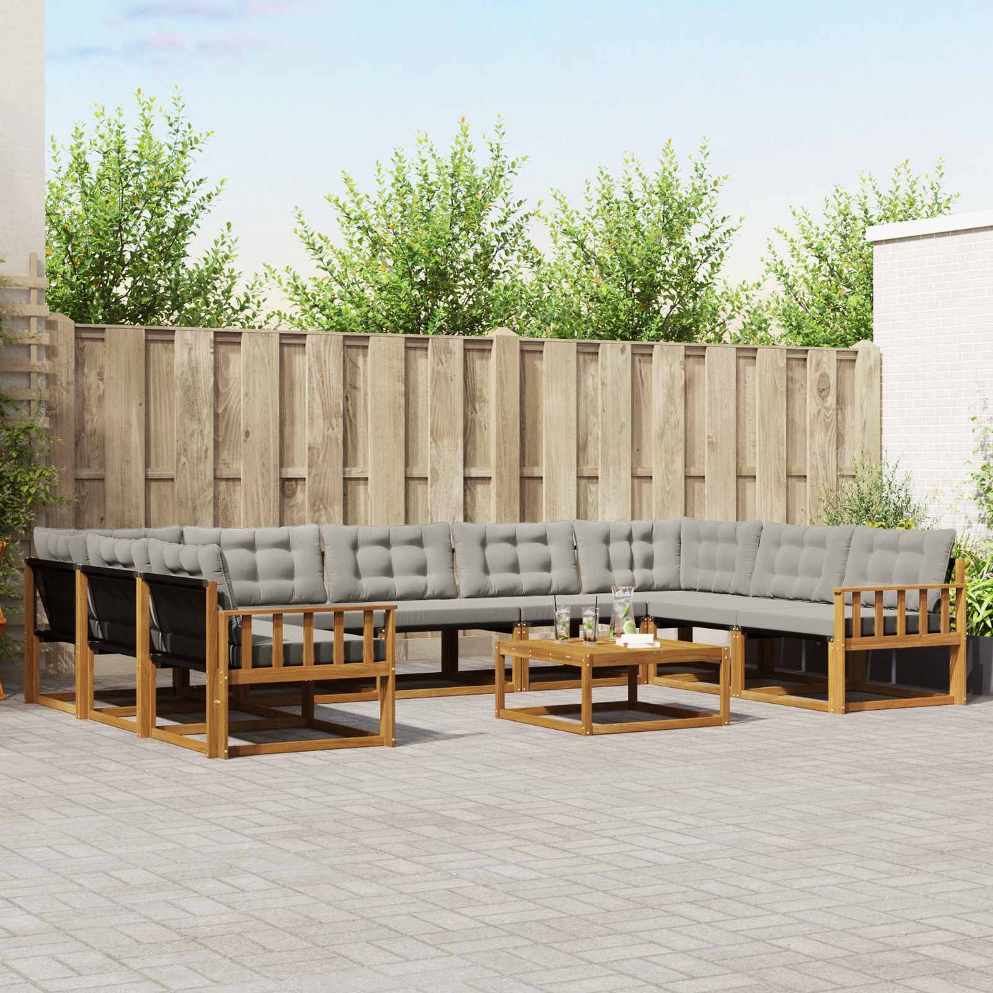 Buiten bankenset met kussen 10 pcs Natuurlijk en Lichtgrijs is nu te koop bij PeponiXL, paradijselijk wonen!