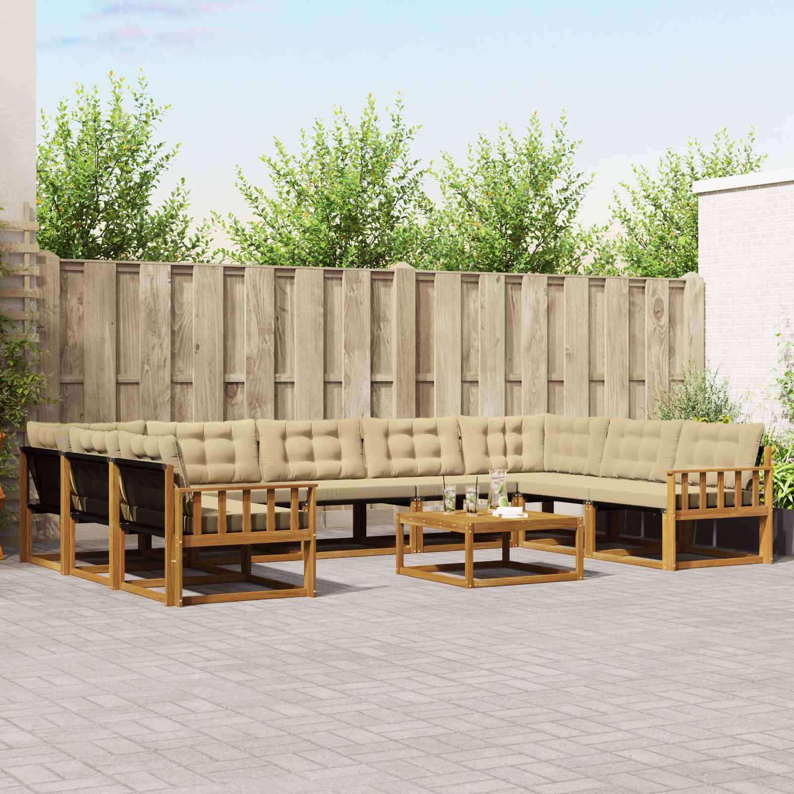 Buiten bankenset met kussen 10 pcs Natuurlijk en Beige is nu te koop bij PeponiXL, paradijselijk wonen!