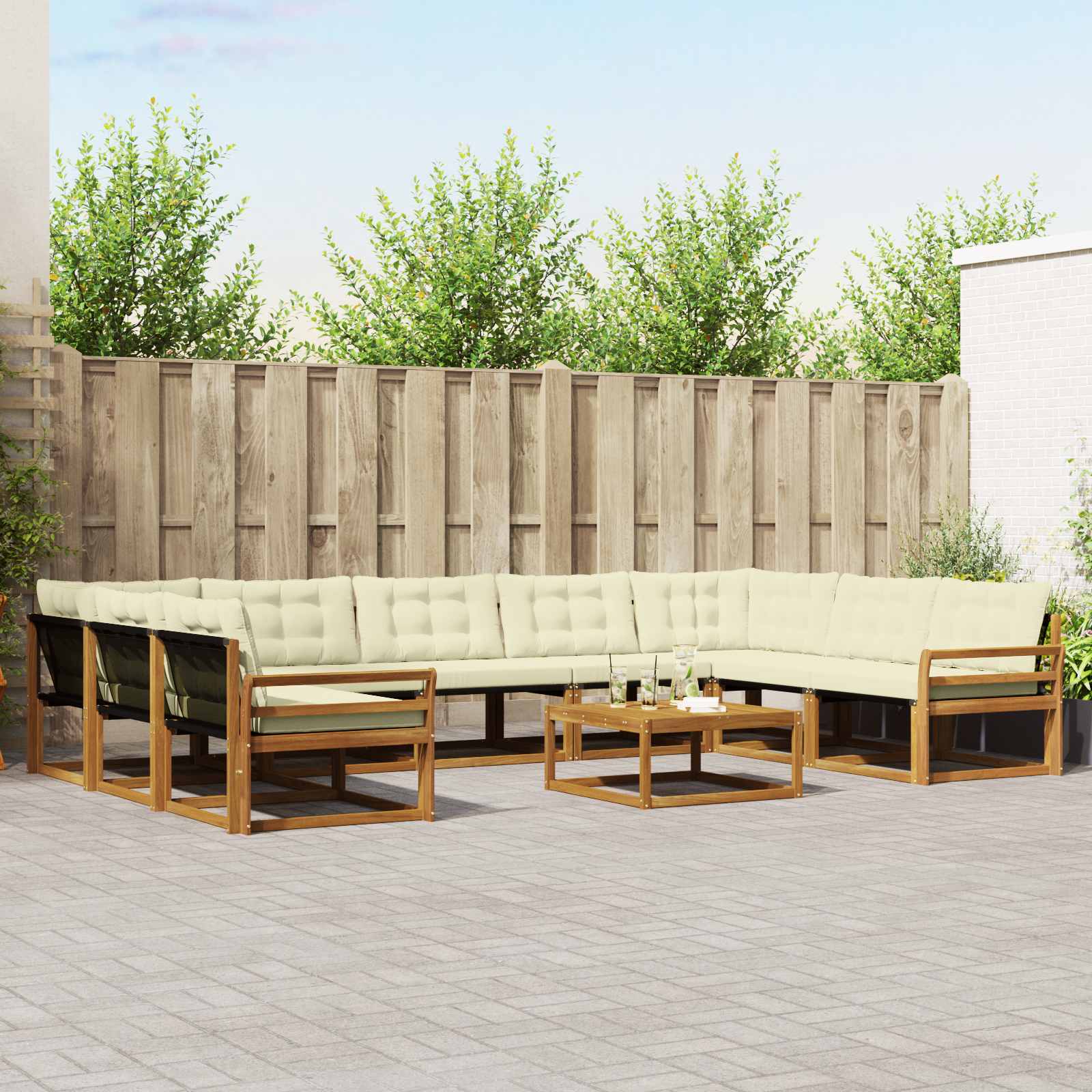 Buiten bankenset met kussen 10 pcs Natuurlijk en Crème is nu te koop bij PeponiXL, paradijselijk wonen!
