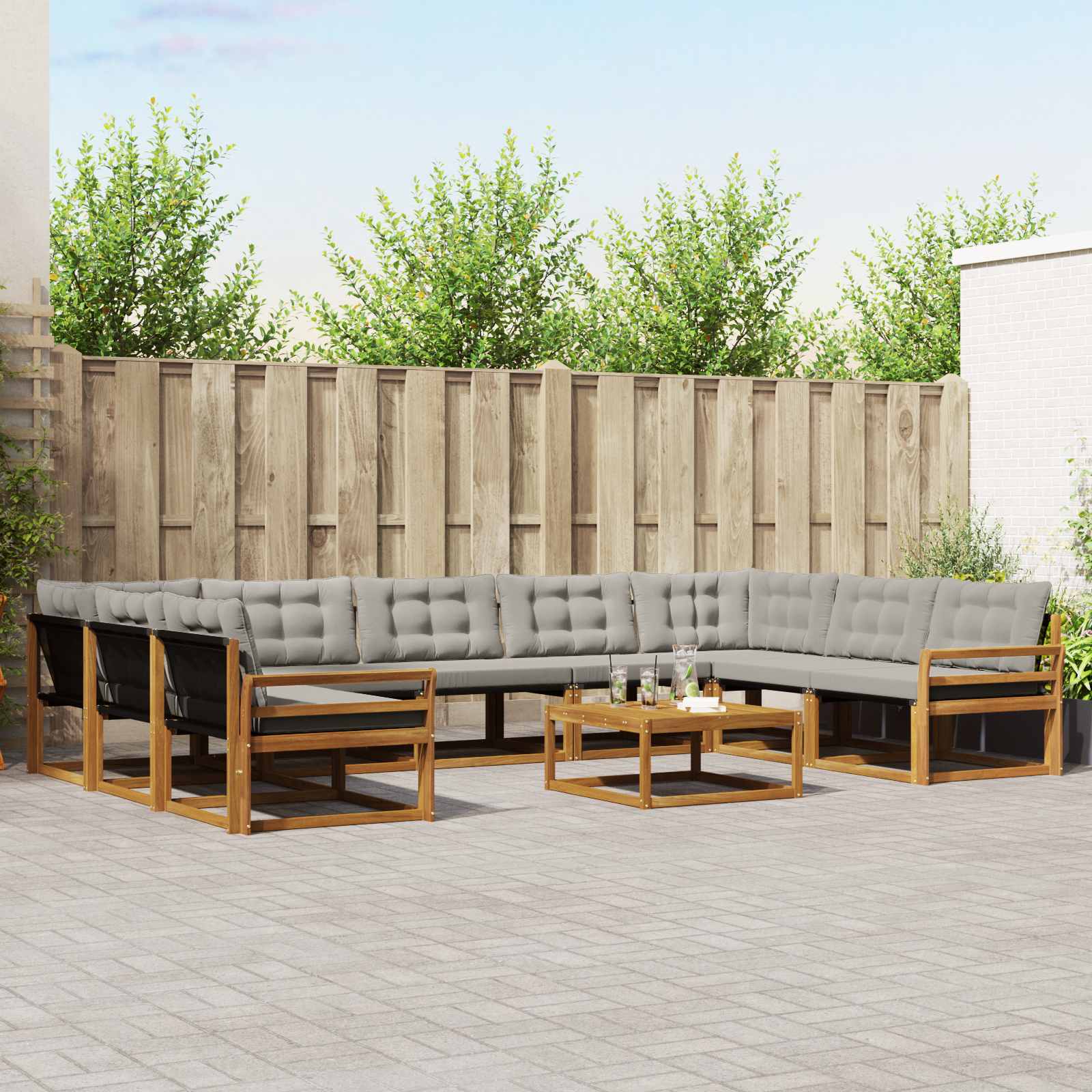 Buiten bankenset met kussen 10 pcs Natuurlijk en Lichtgrijs is nu te koop bij PeponiXL, paradijselijk wonen!