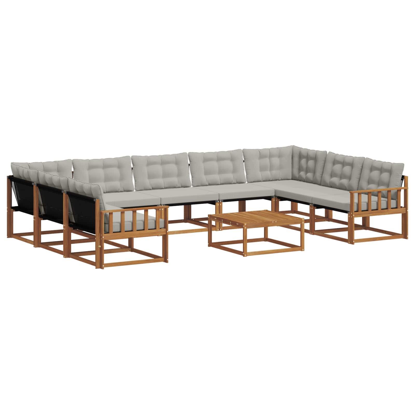 Buiten bankenset met kussen 10 pcs Natuurlijk en Lichtgrijs is nu te koop bij PeponiXL, paradijselijk wonen!