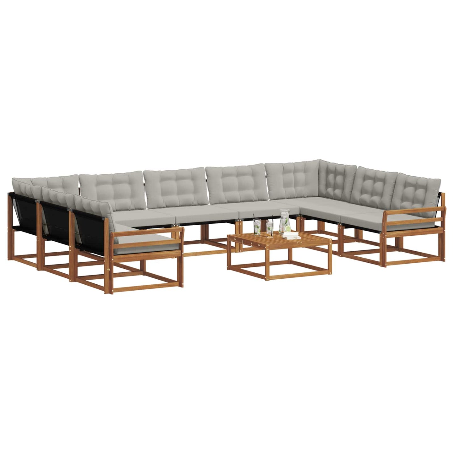 Buiten bankenset met kussen 10 pcs Natuurlijk en Lichtgrijs is nu te koop bij PeponiXL, paradijselijk wonen!
