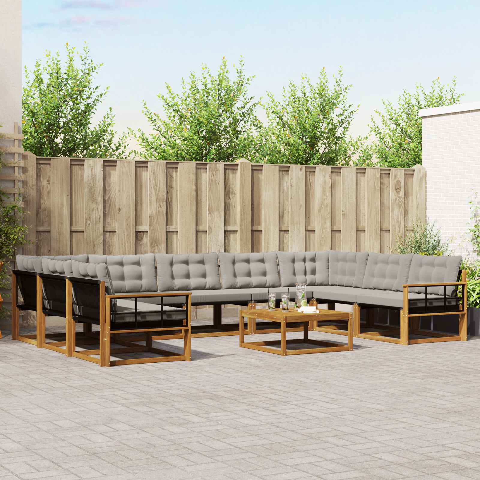 Buiten bankenset met kussen 10 pcs Natuurlijk en Lichtgrijs is nu te koop bij PeponiXL, paradijselijk wonen!