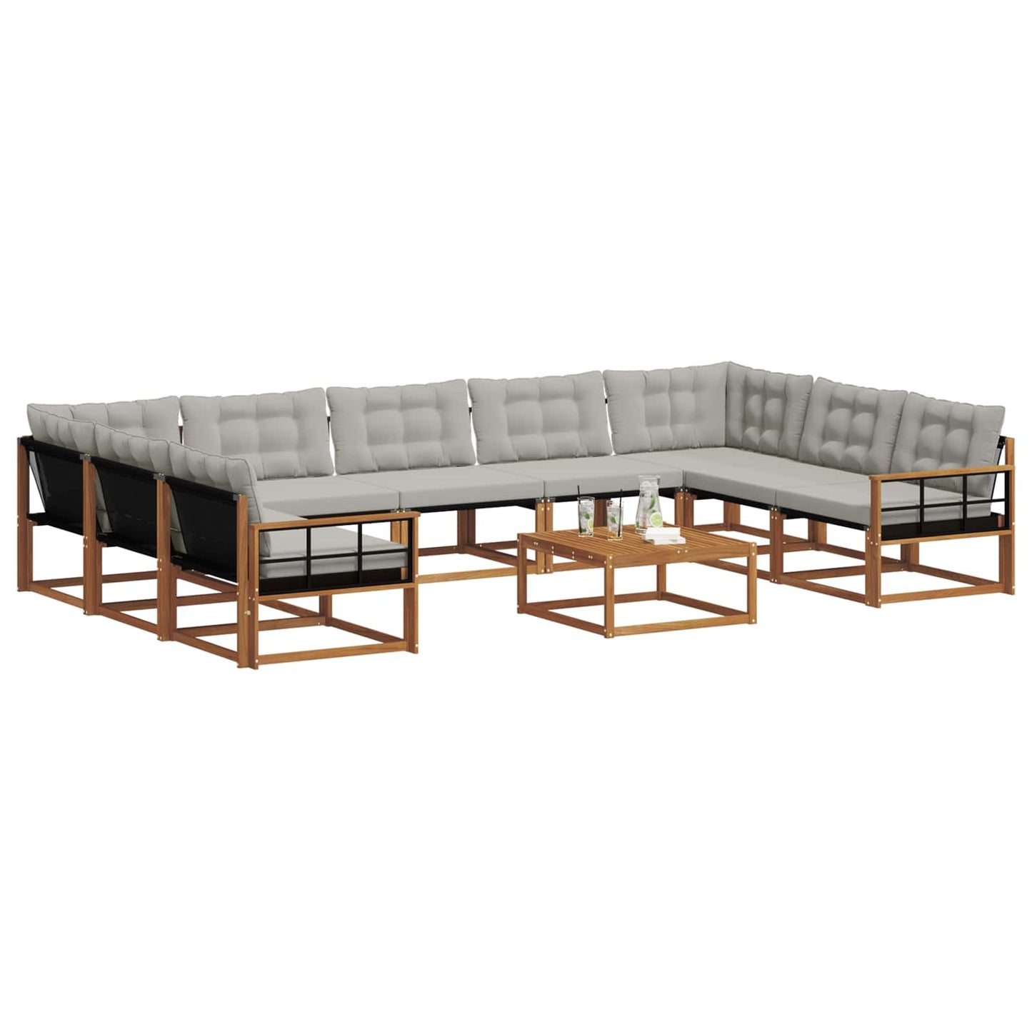 Buiten bankenset met kussen 10 pcs Natuurlijk en Lichtgrijs is nu te koop bij PeponiXL, paradijselijk wonen!