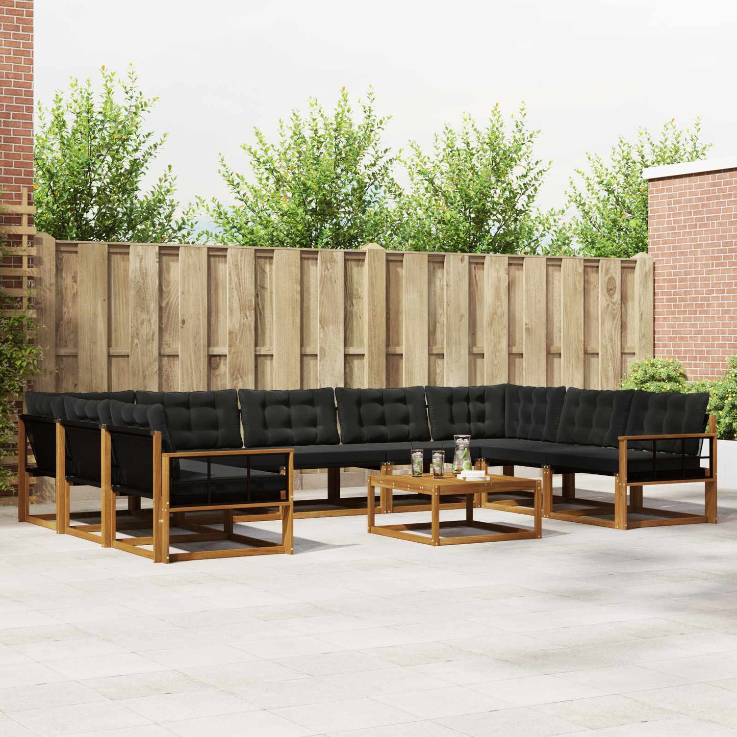 Buiten bankenset met kussen 10 pcs Natuurlijk en Zwart is nu te koop bij PeponiXL, paradijselijk wonen!