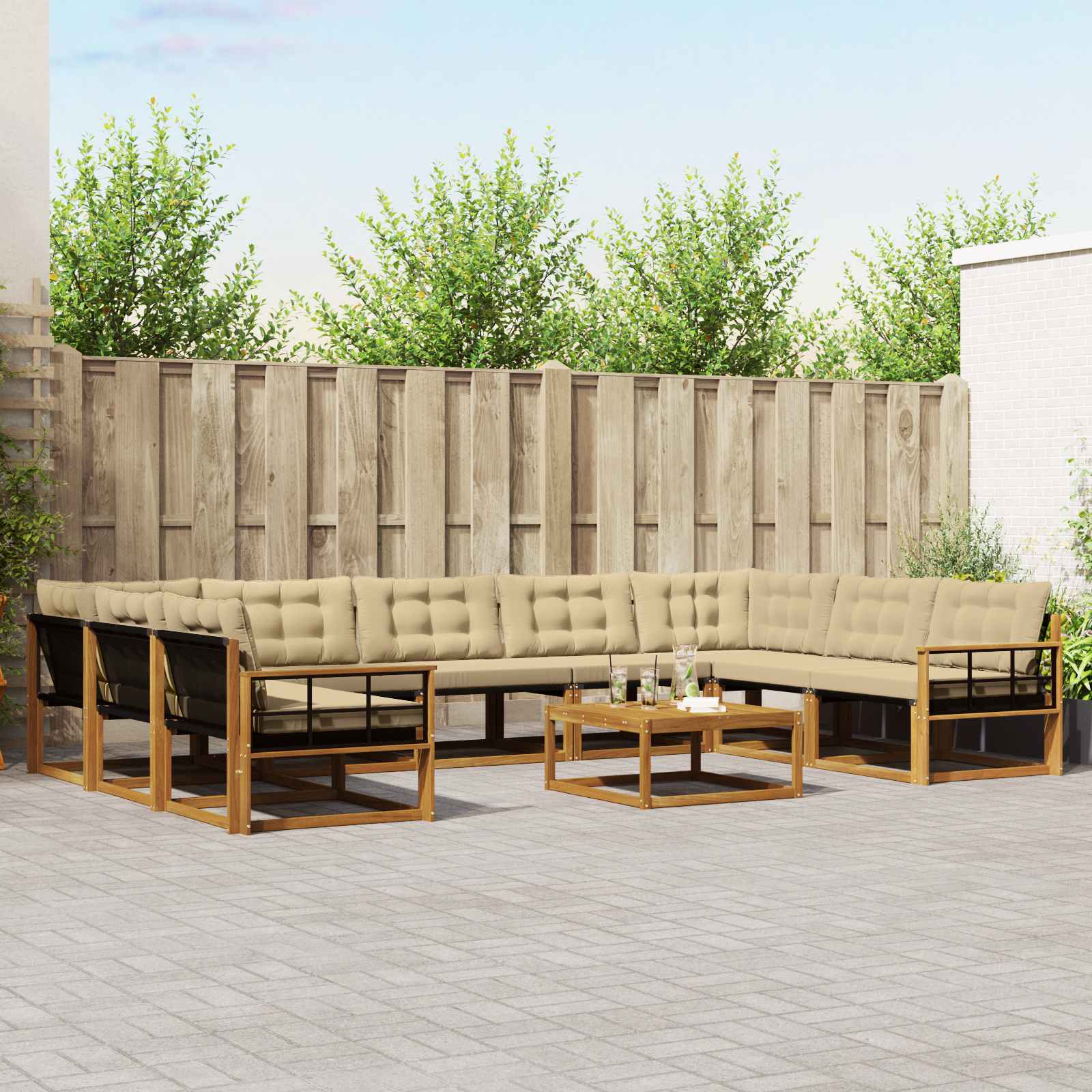Buiten bankenset met kussen 10 pcs Natuurlijk en Beige is nu te koop bij PeponiXL, paradijselijk wonen!