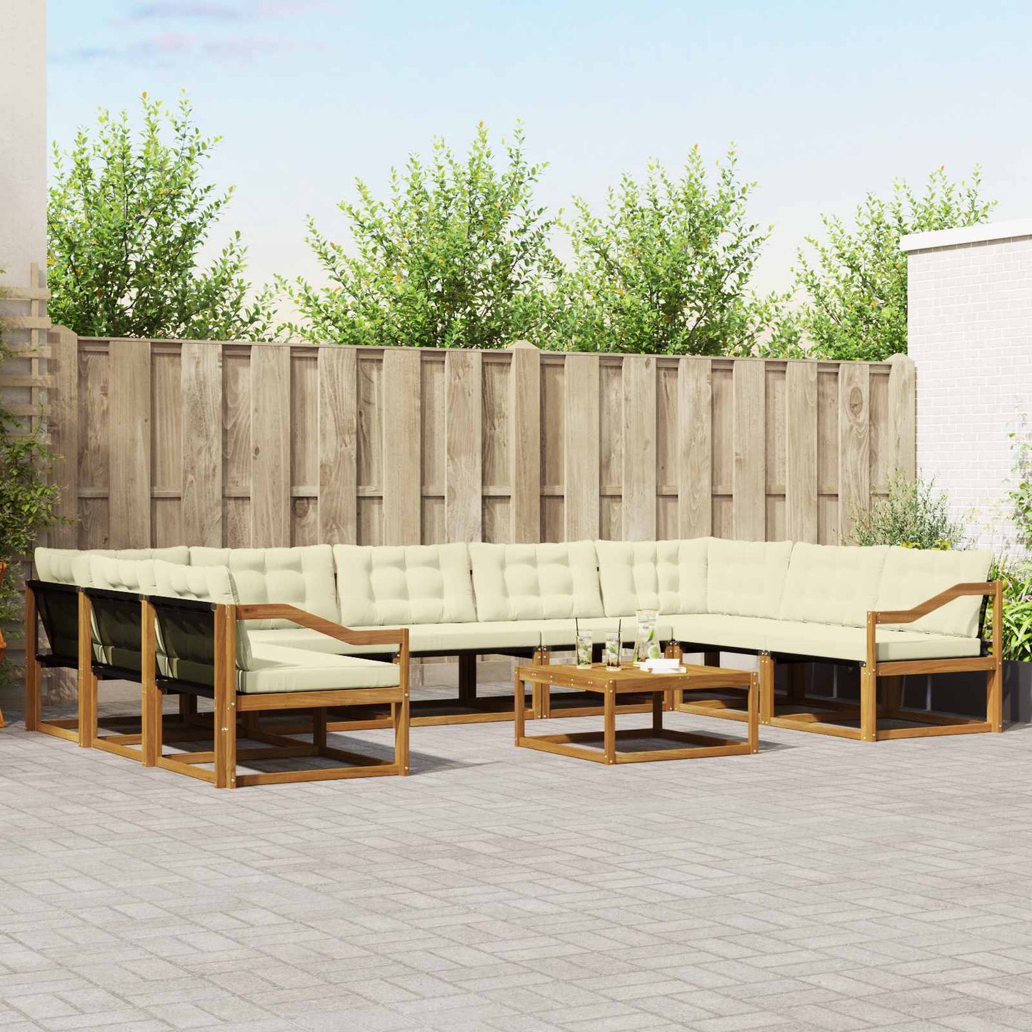 Buiten bankenset met kussen 10 pcs Natuurlijk en Crème is nu te koop bij PeponiXL, paradijselijk wonen!