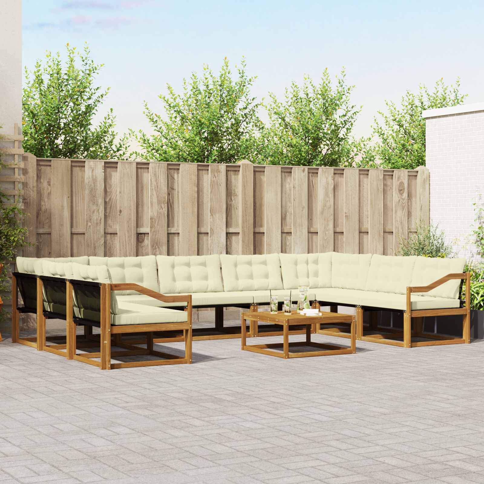 Buiten bankenset met kussen 10 pcs Natuurlijk en Crème is nu te koop bij PeponiXL, paradijselijk wonen!